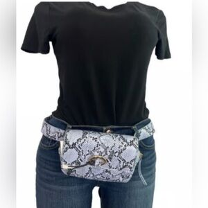 LULU DHARMA Blue and Black Snakeskin Belt Bag and Dust Bag NWT